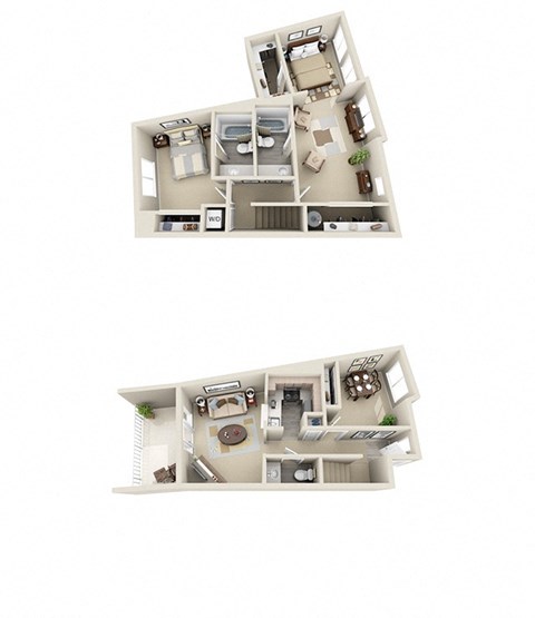 Floor plan for 3 beds, 2.5 baths, 1252 sqft